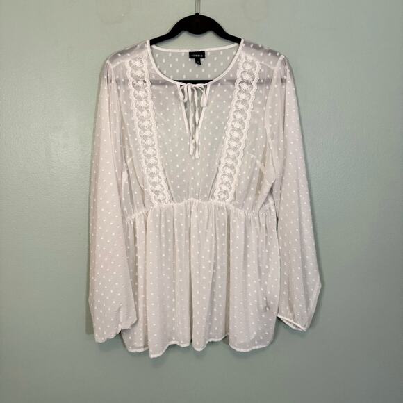 Torrid Long Sleeve Sheer Tie Chiffon Elastic Sleeves Blouse White 1 1X - Picture 1 of 9